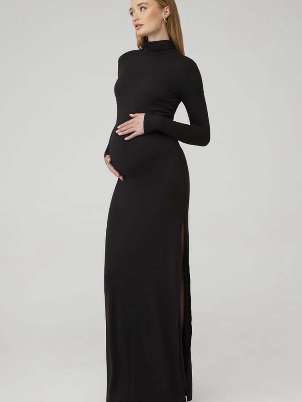 Bumpsuit Maternity Black Long Sleeve Turtleneck Maxi Dress